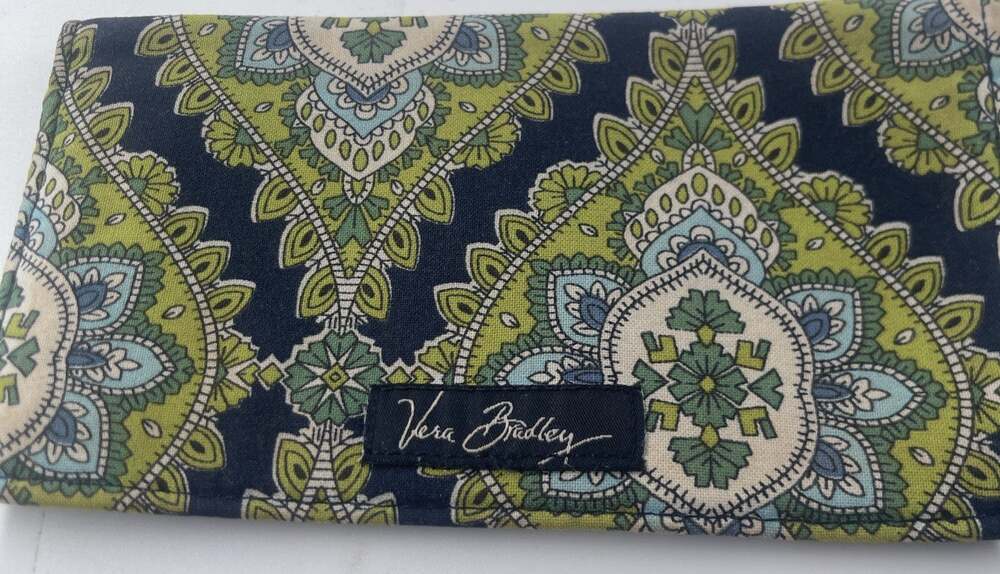 Vera Bradley Checkbook Wallet Holder Green Navy Quilted Cotton